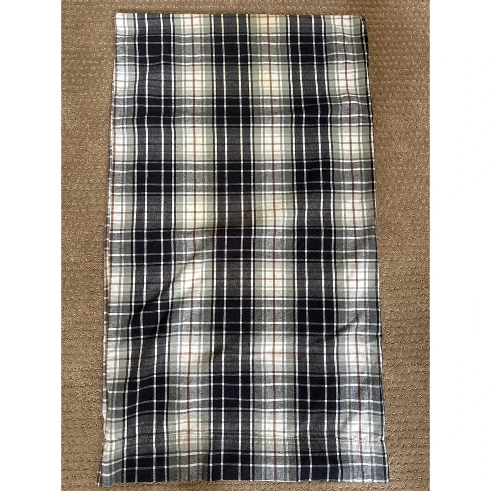 Flannel from Portugal California King Pillowcase Set 100 Cotton Grey Plaid 2pc